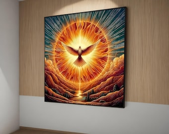Holy Spirit Dove Canvas Art - Christian Wall Decor, Radiant Sunset Religious Art, Christian Home Decor, Faith-Inspired Gift