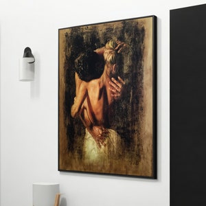 情熱のダンス：時代を超えた抱擁のキャンバス絵画 - バレンタインデーのためのロマンチックな寝室の壁アート