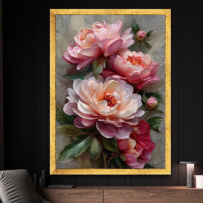 Peony Canvas Painting, Romantic Floral Wall Art, Pink Peonies Artwork ...