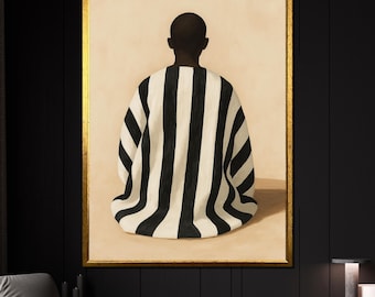 Fuerza cultural en silencio: retrato étnico en lienzo, listo para colgar, regalo para interiores modernos y amantes del arte afrocéntrico.