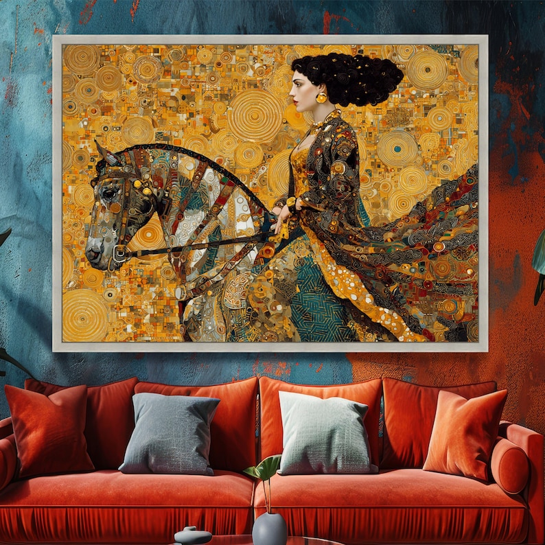 Gustav Klimt Woman on Horse Canvas, Golden Art Nouveau Canvas, Decorative Wall Art, Elegant Home Decor, Classic Art Print image 4
