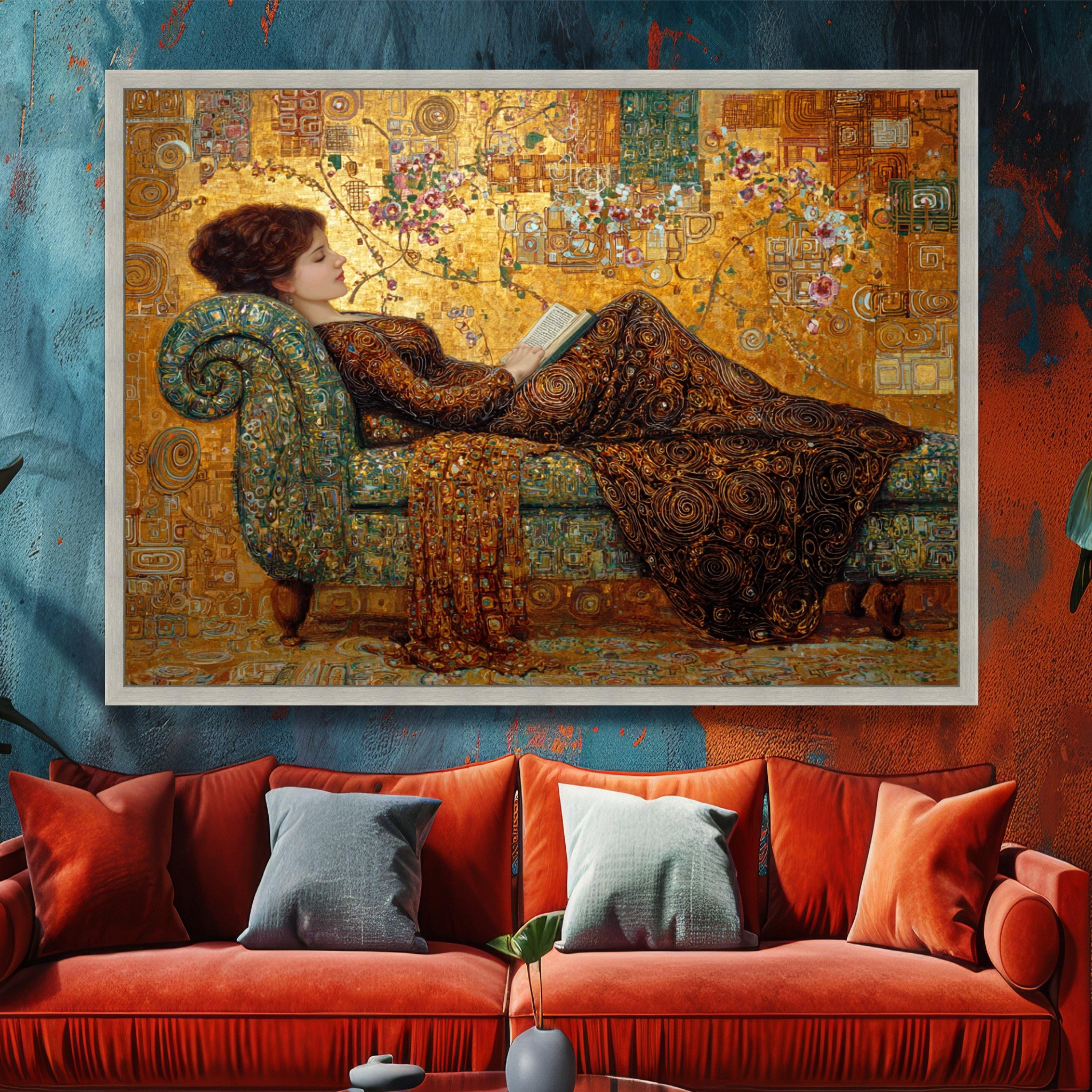 Gustav Klimt Reclining Woman Canvas, Art Nouveau Wall Art, Elegant ...