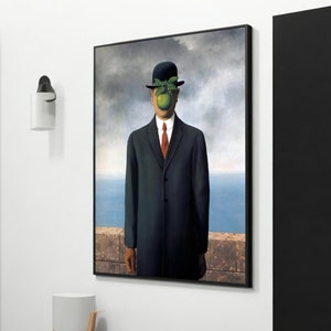 Impression sur toile emblématique surréalisme - « Le fils de l'homme » par Rene Magritte, oeuvre d'art murale intrigante pour la décoration intérieure, idée cadeau pour amateur d'art