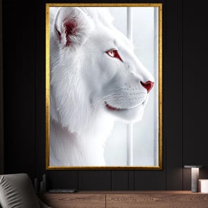 White Lion Canvas Painting, Majestic Animal Wall Art for Living Room, Bold Modern Jungle Decor, Powerful Safari Art Gift for Wildlife Lovers