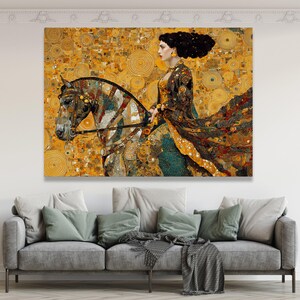 Gustav Klimt Woman on Horse Canvas, Golden Art Nouveau Canvas, Decorative Wall Art, Elegant Home Decor, Classic Art Print image 6