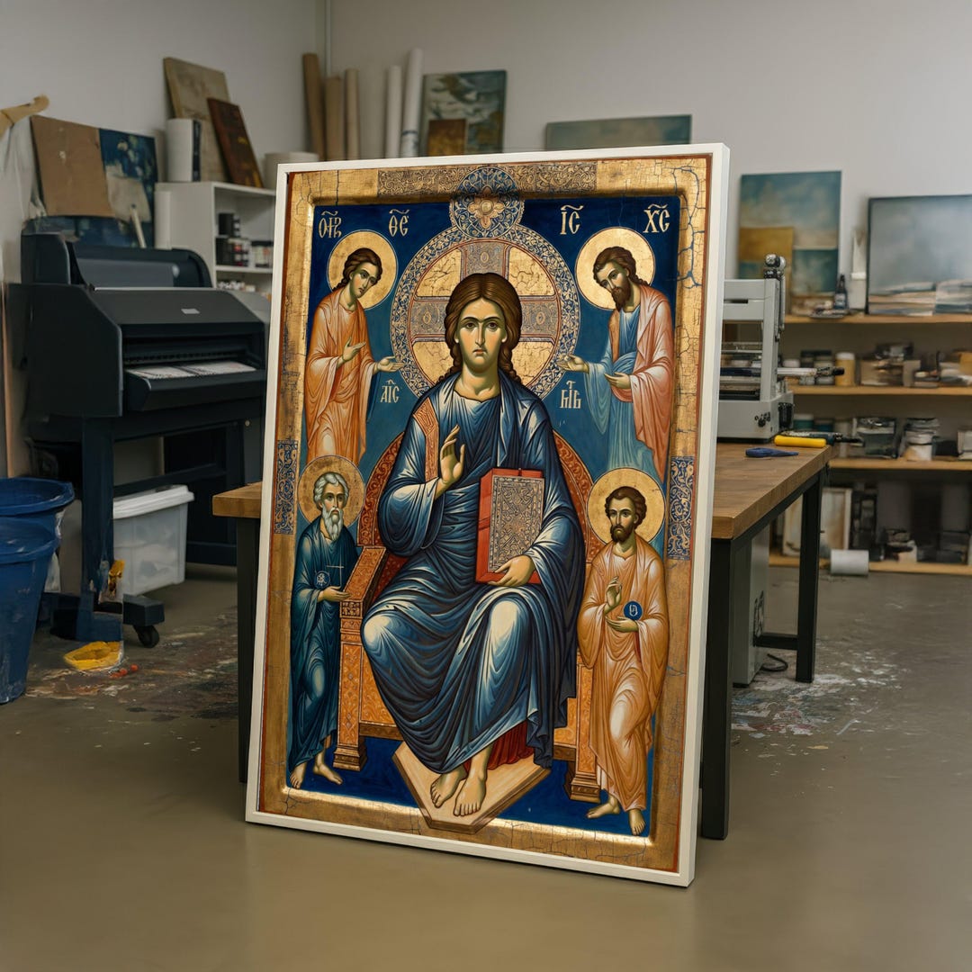 Jesus Christ Icon Canvas Wall Art, Byzantine Religious Painting ...