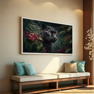 Majestic Black Panther Canvas Painting, Dark Jungle Art, Exotic Wildlife Decor, Panther Lover Gift, Mysterious Animal Canvas Painting