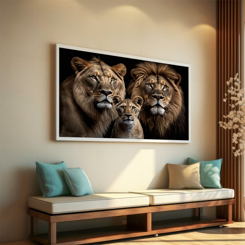 Majestic Lion Family Canvas Painting, Regal Wildlife Art, African ...