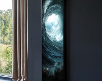 Mesmerizing Ocean Wave Canvas Painting - Narrow Wall Art, Surreal Seascape Long Thin Wall Art, Perfect Gift for Nature Lovers
