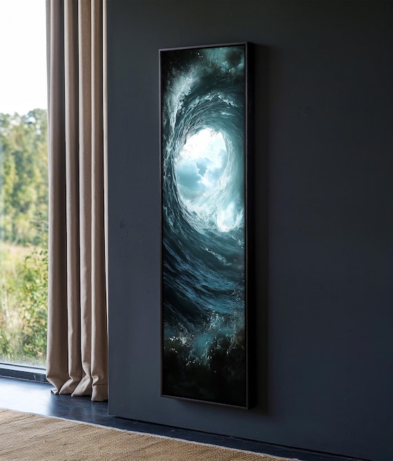 魅惑的な海の波のキャンバス絵画 - 細長い壁掛けアート、シュールな海