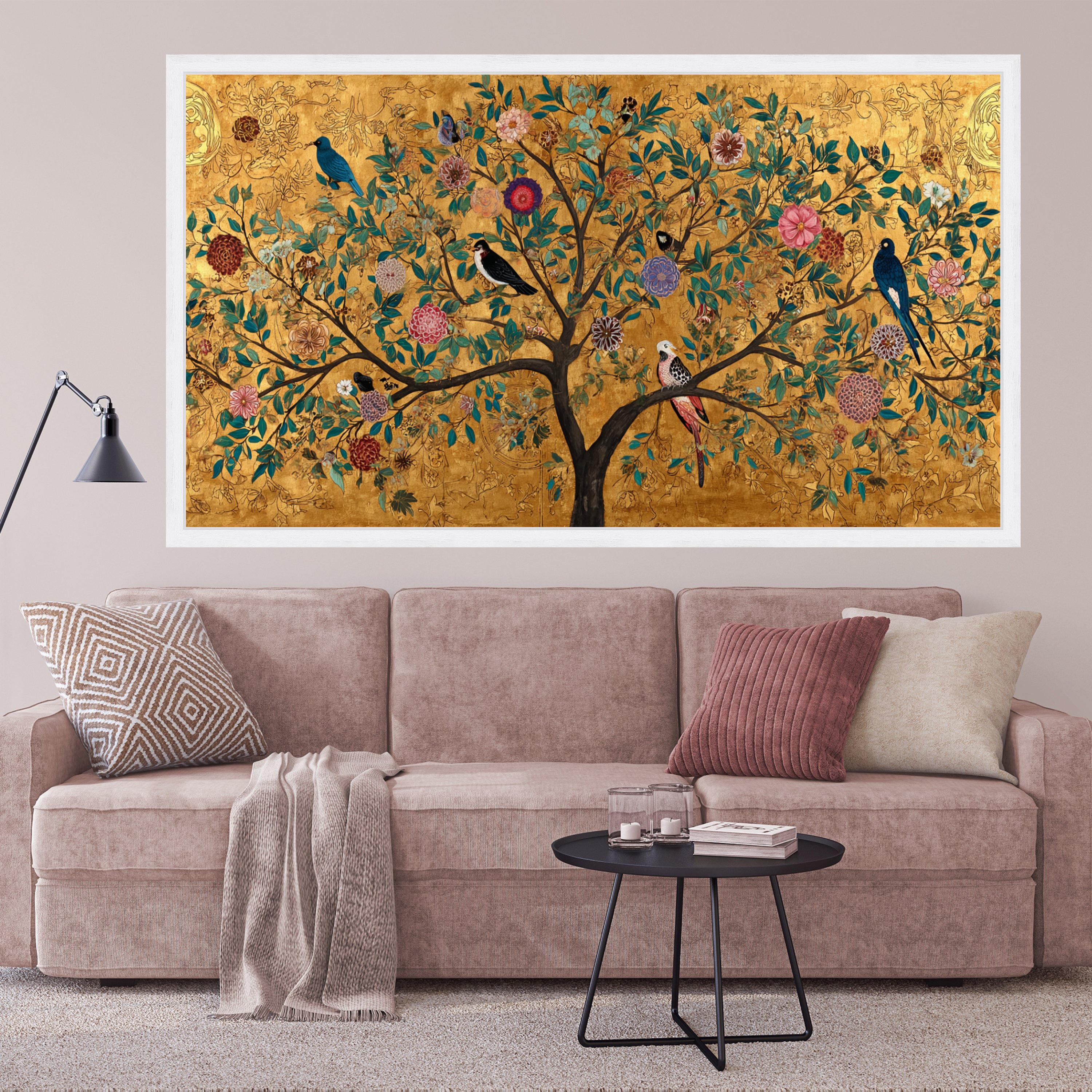 Gustav Klimt Golden Tree of Life Canvas, Floral and Bird Wall Art ...