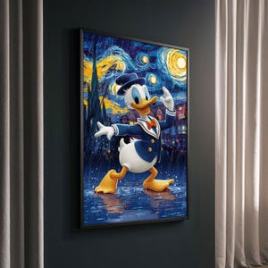Dipinto su tela in stile Van Gogh di Paperino, regalo – Arte murale divertente e artistica per l'arredamento della casa, regalo perfetto per gli amanti della cultura pop