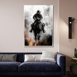 Cowboy Riding Horse Canvas Painting, Western Wall Art, Rustic Home ...