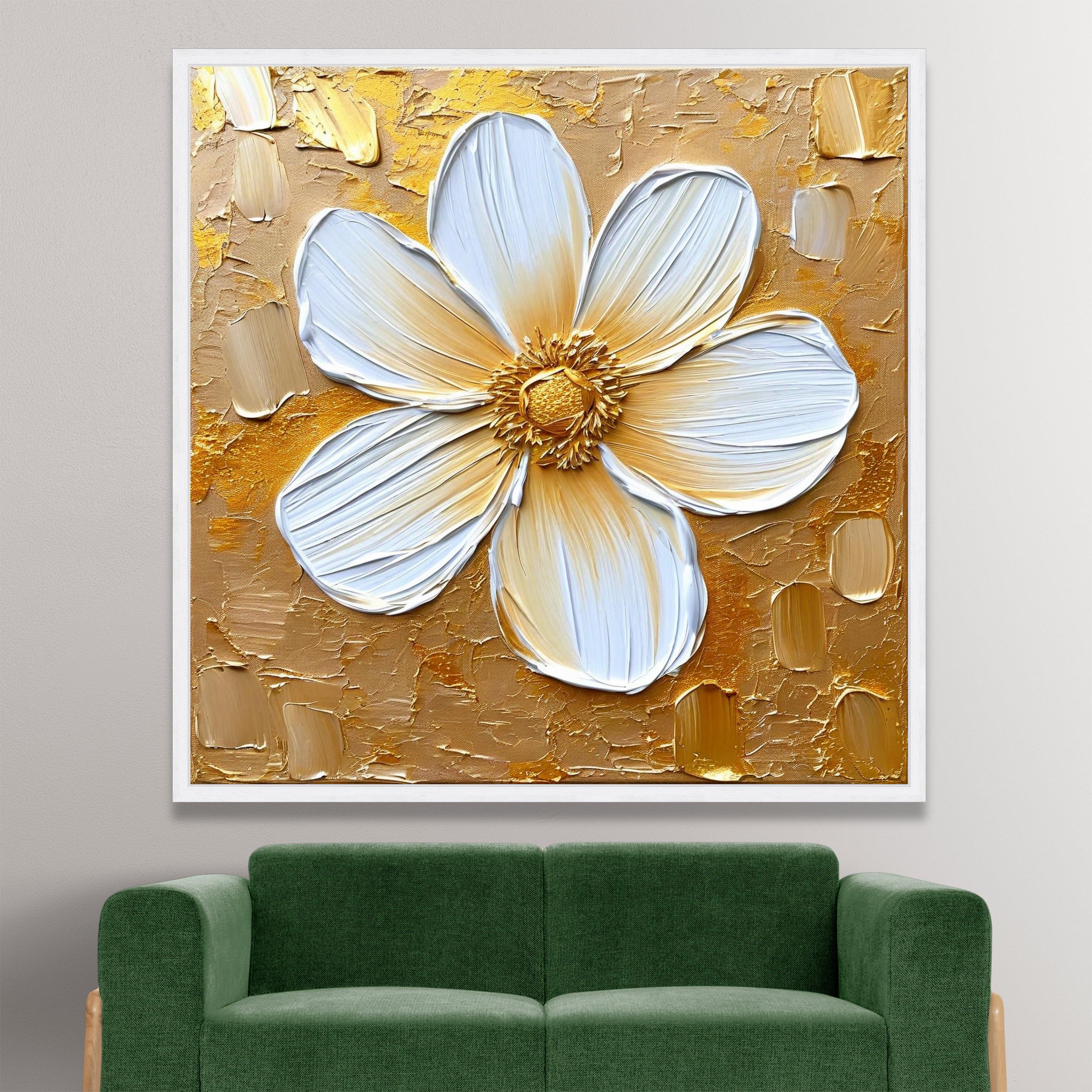 Elegant White and Gold Flower Canvas Wall Art, Floral Home Decor ...