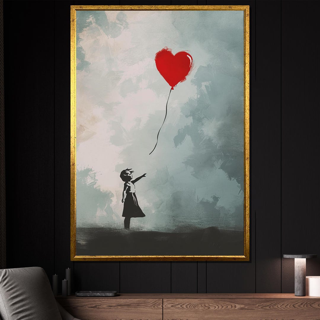 バンクシーの風船を持った少女のキャンバス絵画、ストリートアートの壁