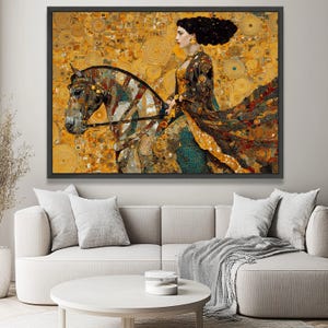 Gustav Klimt Woman on Horse Canvas, Golden Art Nouveau Canvas, Decorative Wall Art, Elegant Home Decor, Classic Art Print image 2