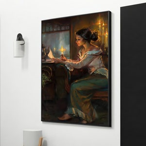 La carta susurrando en la noche - Arte de lienzo de mujer sensual, decoración moderna del hogar, regalo romántico para la pareja
