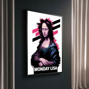 Monday Lisa Canvas Painting Gift – Modern Pop Art Style Mona Lisa, Fun and Bold Wall Art for Unique Decor