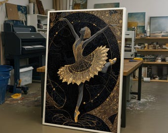 Gustav Klimt Ballet Dancer Canvas, Gold Art Nouveau Wall Art, Elegant Dance Figure Canvas, Decorative Modern Home Wall Decor