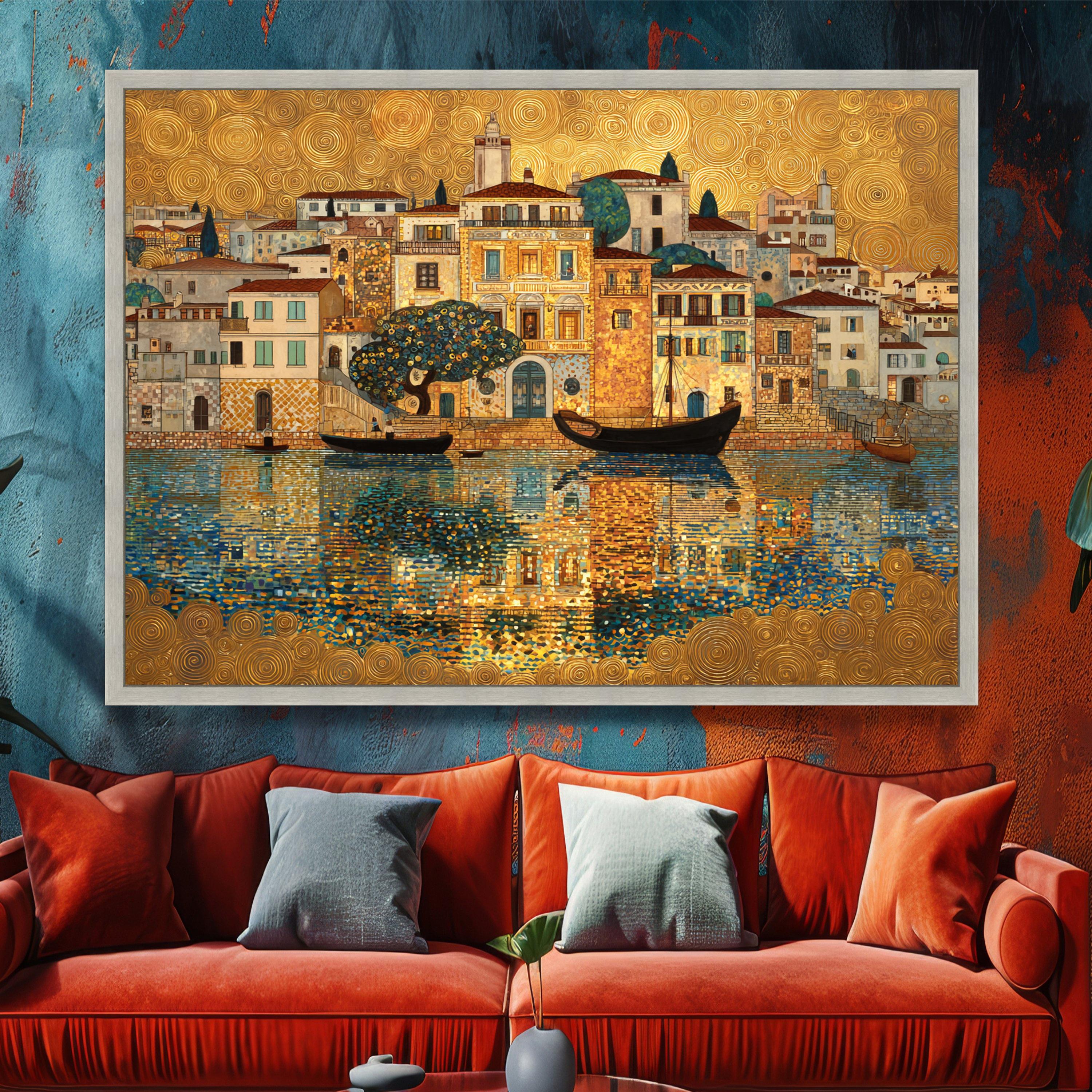 Gustav Klimt Mediterranean Harbor Canvas, Golden Reflection Wall