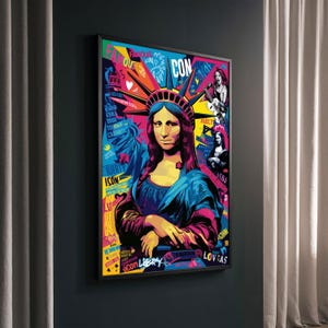 Colorful Pop Art Mona Lisa Canvas Painting – Unique Street Art Wall Decor and Iconic Gift for Art and Pop Culture Lovers