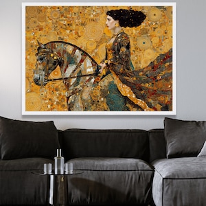 Gustav Klimt Woman on Horse Canvas, Golden Art Nouveau Canvas, Decorative Wall Art, Elegant Home Decor, Classic Art Print image 5