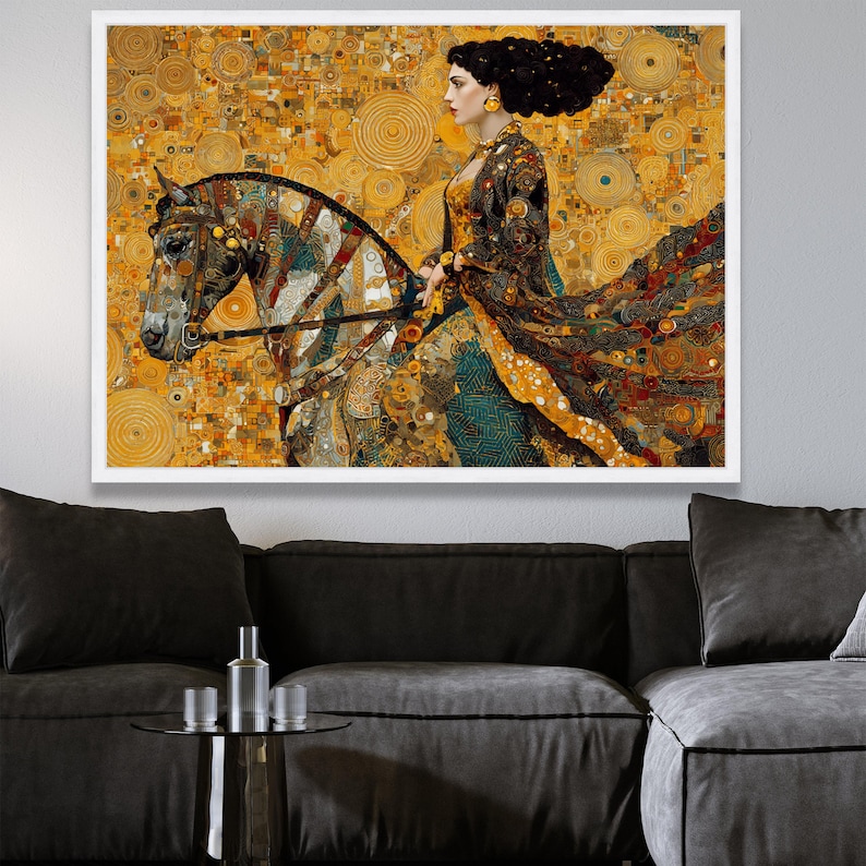 Gustav Klimt Woman on Horse Canvas, Golden Art Nouveau Canvas, Decorative Wall Art, Elegant Home Decor, Classic Art Print image 5