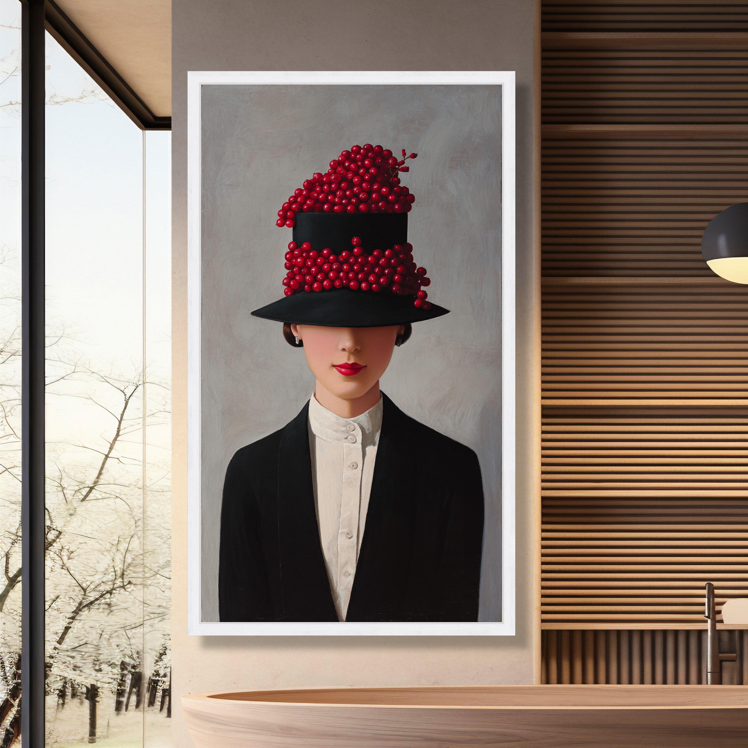 Elegant Woman With Black Hat and Red Berries, Fashion Portrait Canvas ...