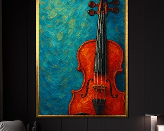 Violin Canvas Painting, Violin Print, Modern Home Decor, Colorful Classical Music Wall Art for Musicians and Art Lovers, Elegant Art Gift
