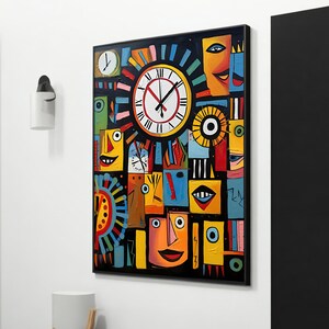 Vibrant Abstract Clock Canvas Painting - Unique Surreal Art for Home Decor Gift