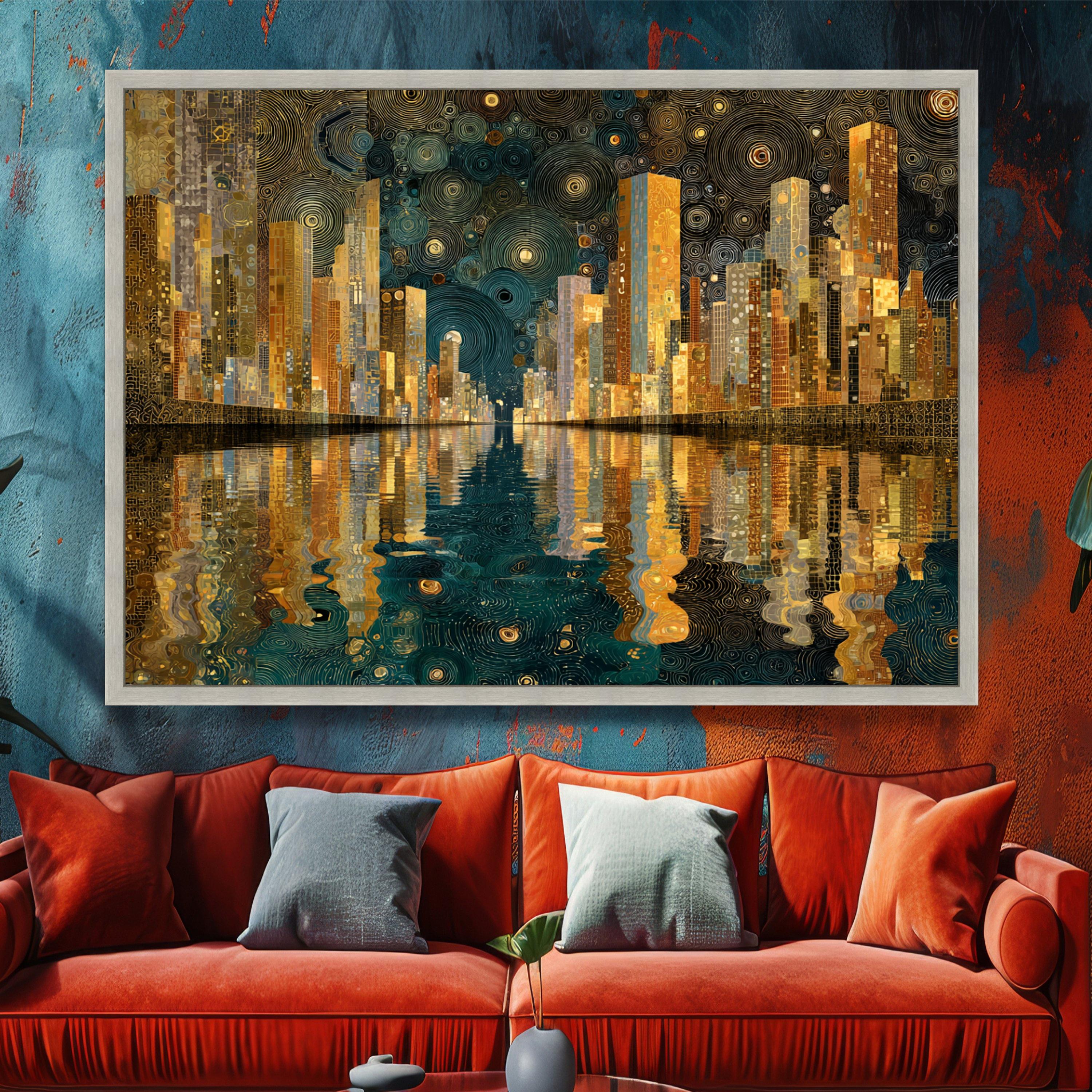 gustav-klimt-golden-cityscape-canvas-abstract-urban-reflection-wall