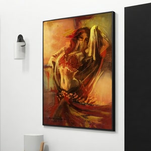 Exotic Beauty: Belly Dancer Canvas Art, Vibrant Wall Decor for Home, Unique Valentine&#39;s Day Gift