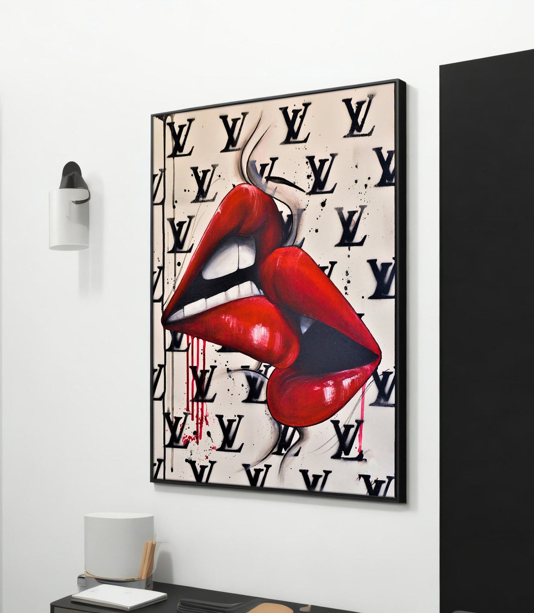 Bold Red Lips With LV Logo - Modern Pop Art Canvas Painting Gift - Etsy