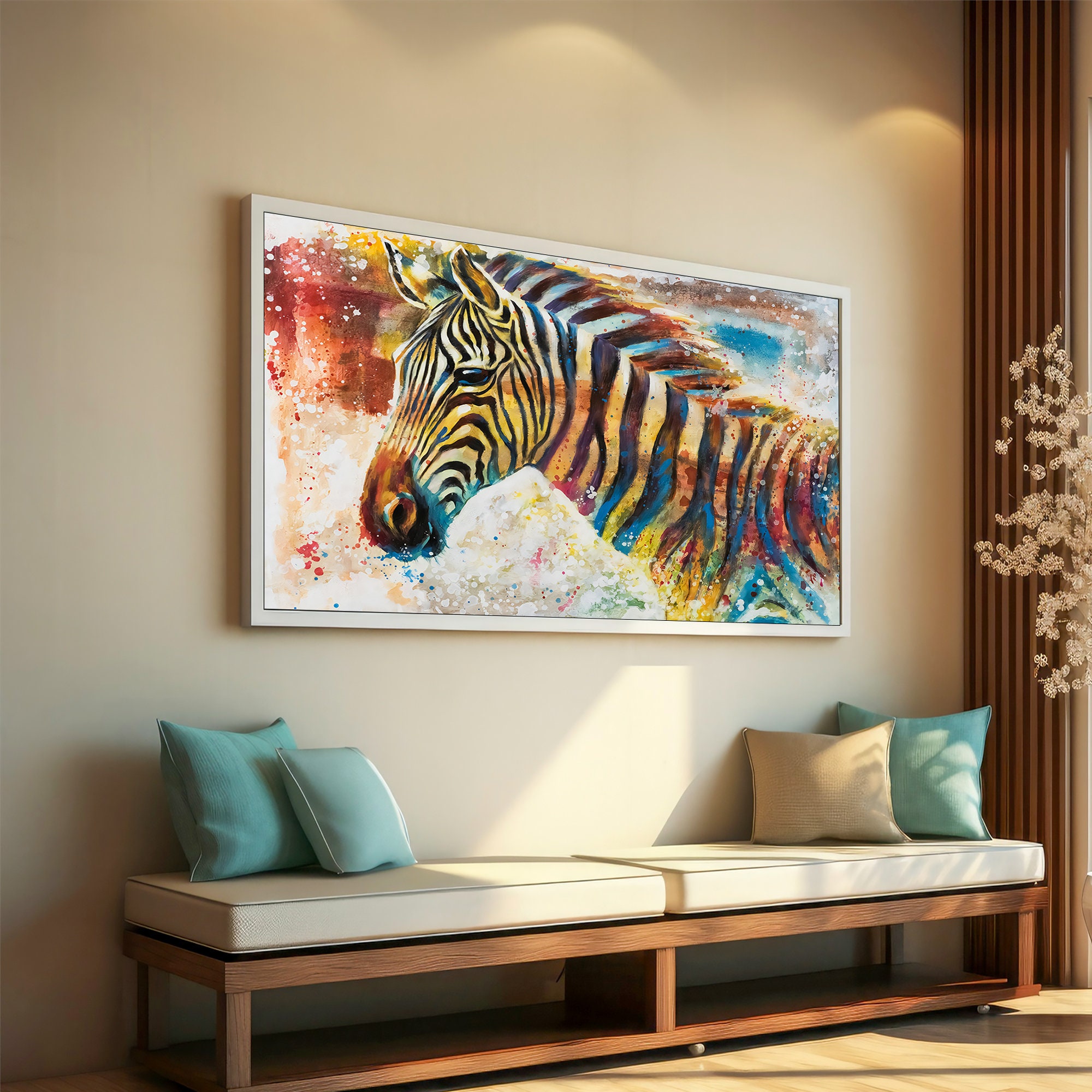 Colorful Zebra Canvas Painting, Vibrant Wildlife Art, Abstract Animal Decor, Safari Wall Art, Zebra Lover Gift,Modern Animal Canvas Painting