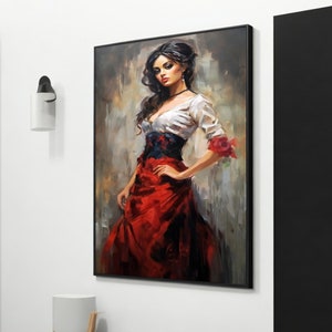 Red Dream Canvas Art - Sexy Woman in Local Dancer Pose, Modern Wall Decor for Romantic Ambiance, Passionate Gift