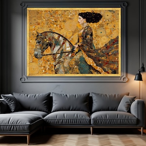 Gustav Klimt Woman on Horse Canvas, Golden Art Nouveau Canvas, Decorative Wall Art, Elegant Home Decor, Classic Art Print image 3