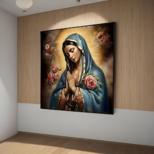 Virgin Mary Canvas Art - Catholic Religious Wall Decor, Our Lady of Guadalupe Canvas Painting, Spiritual Home Decor, Gift Idea