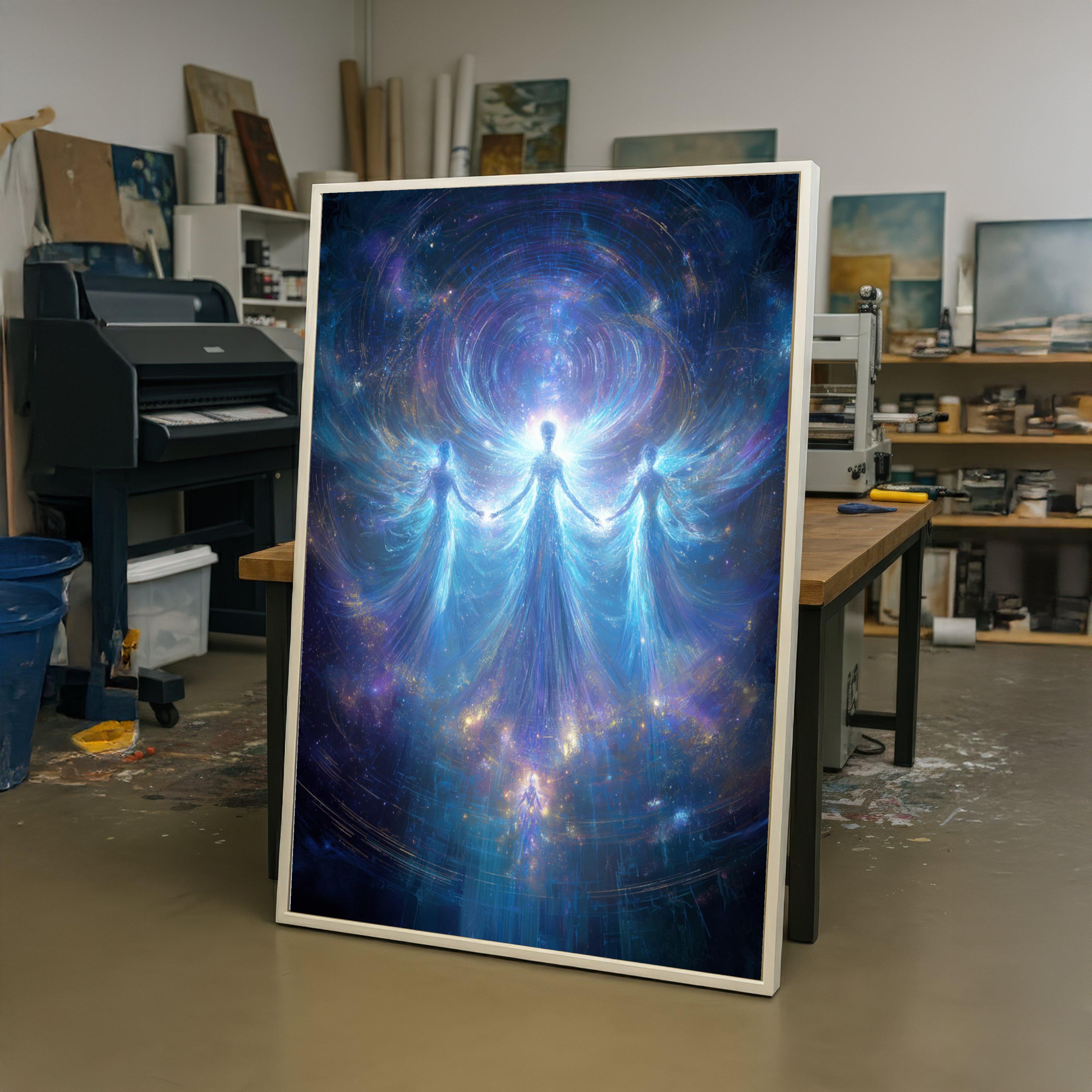 エーテルの天使トリオ、宇宙の光の存在のキャンバス、スピリチュアルな