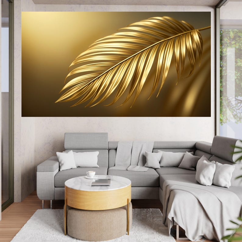Elegant Golden Palm Leaf Canvas, Metallic Nature Wall Art, Contemporary ...