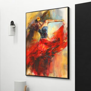 Belly Dancer in Red Canvas Art, Captivating Dance Woman Painting, Romantic Wall Decor, Perfect Valentine&#39;s Day Gift