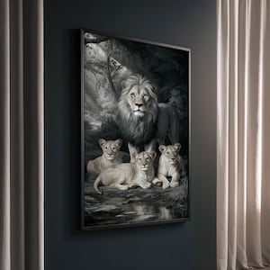 Majestic Lion Family Canvas Painting Gift – Elegant Wildlife Wall Art for Home Decor, Perfect Gift for Animal and Nature Lovers