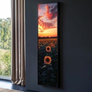 Sunflower Field Vertical Wall Art, Golden Sunset Wall Decor, Vertical Wall Art, Long Vertical Art, Narrow Canvas Painting, Home Decoration