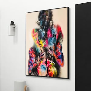 Explosion der Farben Leinwandkunst - Sinnliche Umarmung des Paares - Romantisches Schlafzimmer Wanddekor - Valentinstagsgeschenk für Verliebte