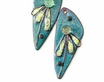 RESERVED FOR JEN - Artisan Enameled Earring Charms, Handmade Copper Flower Jewelry Components