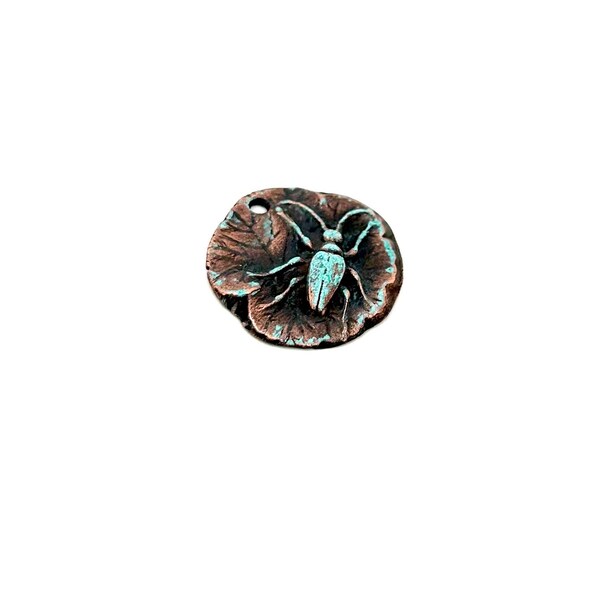 Artisan Copper Charm Pendant, Handmade Lily Pad Bead, Precious Metal Clay