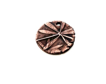 Artisan Copper Charm Pendant, Handmade Flower Bead, Precious Metal Clay