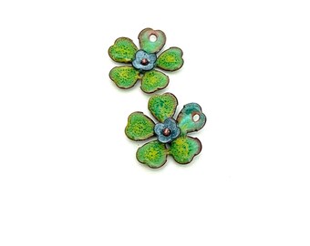 RESERVED FOR VICKY - Enamel Flower Charms, Handmade Copper Jewelry Beads