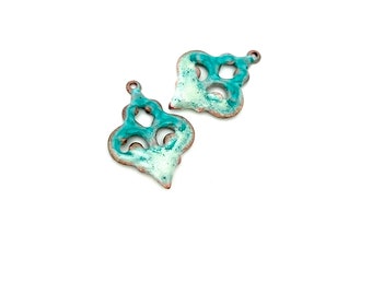 Artisan Enamel Filigree Charms, Copper Enamel Bead Charms, Handmade Enamel