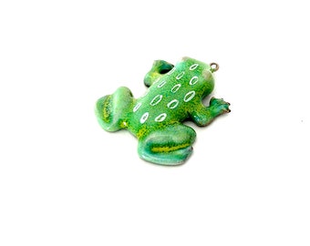 Enamel Earring Charm, Handmade Copper Jewelry Frog Pendant