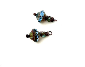 Picasso Czech Glass, Antiqued Copper Bead Handmade Charms